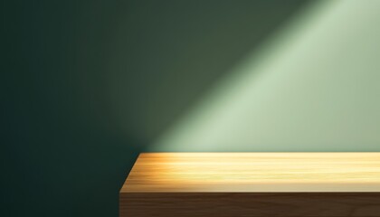 Aufkleber - Empty Wooden Tabletop with Green Wall Background and Dramatic Lighting