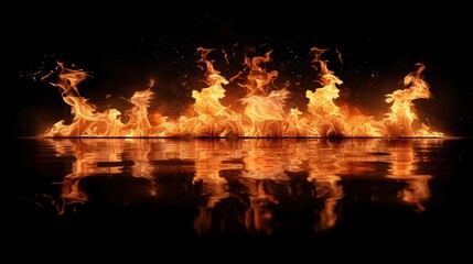 Poster - Fiery Flames Reflecting on Dark Water