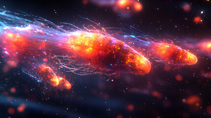 Wall Mural - Celestial Firestorm: Experience the awe-inspiring spectacle of a celestial firestorm, with vibrant trails of light and energy weaving through the vast expanse of space.