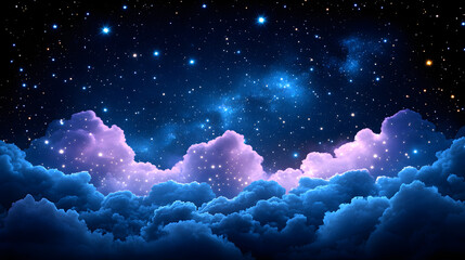 Wall Mural - Celestial Dreamscape: Captivating night sky filled with swirling, dreamy clouds and countless shimmering stars. The colors evoke a sense of wonder and serenity. 