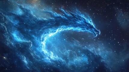 blue dragon nebula in space, cosmic art, fantasy, digital artwork, for use in wallpaper, posters, sp
