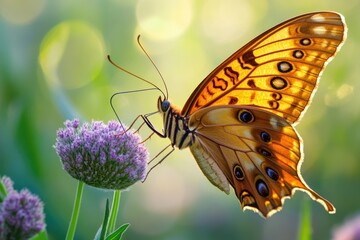 Poster - A delicate butterfly perched on a colorful flower