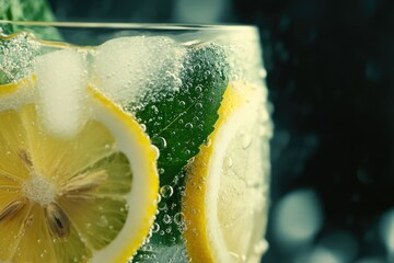 Poster - A clear glass filled with refreshing water and slices of citrusy lemons, perfect for a hot day or a relaxing moment