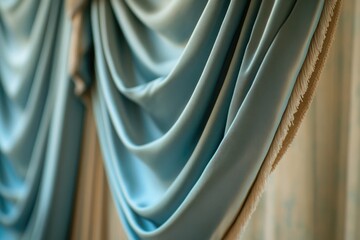 Poster - A close-up view of a curtain on a window, revealing its texture and pattern