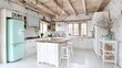© KIMEHIME - Rustic farmhouse kitchen design; island, wood beams, shabby chic decor; home interior design inspiration
