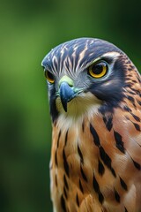 Wall Mural - a detailed image of a bird of prey's head, focusing on its sharp features and powerful eyes