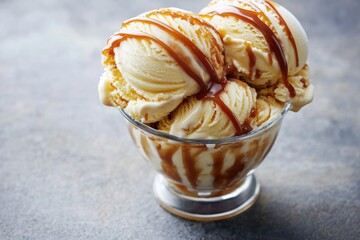 Wall Mural - A glass cup filled with three scoops of colorful ice cream