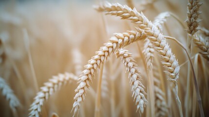 Poster - A close-up view of a bunch of wheat growing in a sunny field