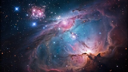 Wall Mural - Vivid image of a nebula with glowing clouds and bright stars, representing the vastness and beauty of the universe.
