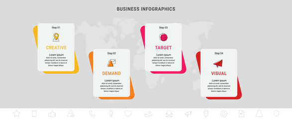 Wall Mural - Vector line infographics with 4 rectangles. Business concept graphic process template with four steps and labels. Graphic timeline for step by step, levels, web, diagram, banner, presentations