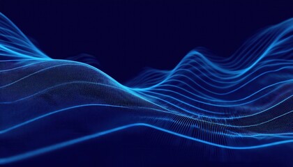 Leinwandbilder - abstract digital blue wave lines with glowing neon grid dots, futuristic 3d network design for technology use
