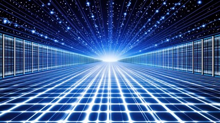 Wall Mural - data streams converging in digital server room, futuristic background, tech concept