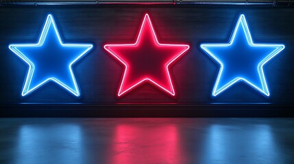 Wall Mural - Three Neon Stars Adorn a Dark Brick Wall