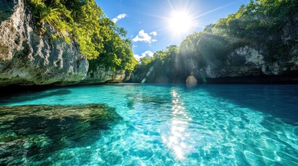 Wall Mural - Sunlit Tropical Lagoon Paradise: Hidden Gem in Palau