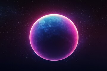 Wall Mural - Planet earth glowing in space with purple and blue gradient color scheme