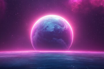 Wall Mural - Planet earth glowing in space with purple and blue gradient color scheme