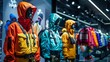 © Prostock-studio - Mannequins dressed in vibrant jackets lined up in a contemporary store setting, highlighting winter apparel and outdoor adventure categories during the day.