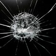 © Pablo - Broken glass with central impact and radial cracks on a black background, highlighting details of the fractured crystal. Shattered glass texture with light effects on the cracks