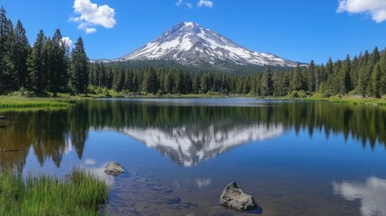 Wall Mural - Majestic Mountain Reflection in a Serene Lake