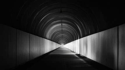 Poster - A shadowy tunnel with a vanishing point in the distance, creating an endless and suspenseful perspective
