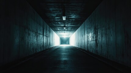Poster - A shadowy tunnel with a vanishing point in the distance, creating an endless and suspenseful perspective