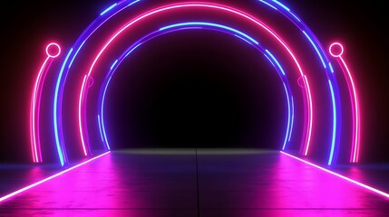 Wall Mural - Neon Lights Create Abstract Archway Pathway