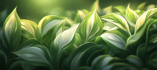 Canvas Print - Sunlight Highlights Veins of Lush, Vibrant Green Leaves, Creating a Dazzling Depth of Field Effect