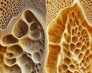 Fototapete - Close-up of intricate honeycomb-like textures, showcasing natural patterns and organic forms. The photo represents complexity, structure, and organic beauty.