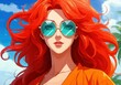 © Aliaksandr Barouski - Vibrant woman with red hair and sunglasses against a tropical background