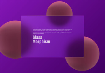 Wall Mural - glass morphism display background. composition of frosted transparent plate with spheres. abstract v