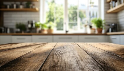 Aufkleber - Empty wooden table in a bright scandinavian kitchen