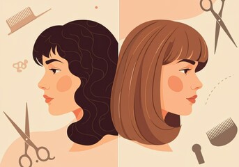 Hair transformation illustration showcasing two different hairstyles side by side