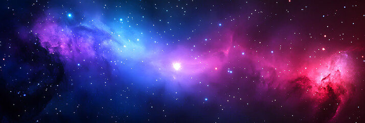 Wall Mural - colorful nebula and starfield in deep space with vibrant blue and pink hues- wide banner