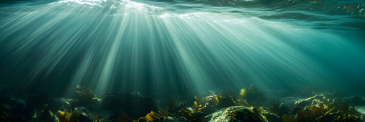 Wall Mural - the beauty of sunlight streaming through the water's surface - wide banner
