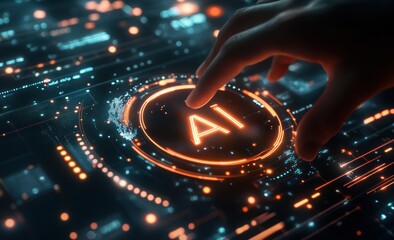 Aufkleber - Engineer launching artificial intelligence on futuristic interface