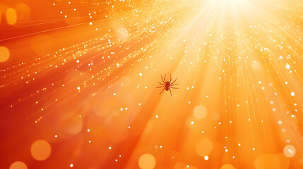 A spider weaving its web in the center of an orange and yellow background
