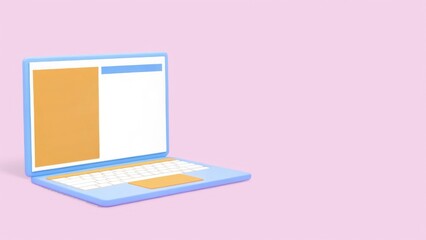 online tutoring 3D Colorful laptop on a pink background with blank screens for design or presentation use.