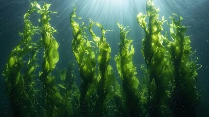 Wall Mural - a captivating underwater scene, where vibrant green seaweed sways gently in the current, illuminated