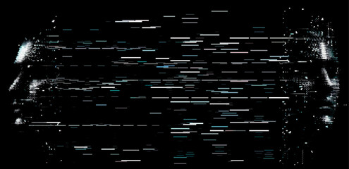 Fototapete - This image depicts two pixelated faces on a dark background. The faces are composed of horizontal streaks of light, giving an abstract and digital appearance.