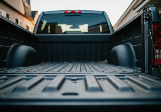 Empty truck bed with a textured surface and soft lighting