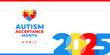 © dsnovik - National autism awareness month 2025. Vector banner, poster, flyer, greeting card for social media with the text National autism awareness month April. Illustration with Puzzles on white background.