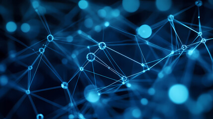 Blue Abstract Network with Lines and Balls