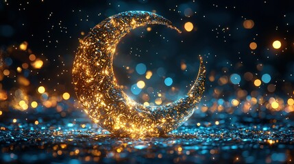 Canvas Print - Sparkling Crescent Moon on Glittery Night