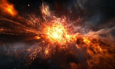 Wall Mural - stunning realistic fireworks with sparkling gold silver crimson colors against cosmic black sky with