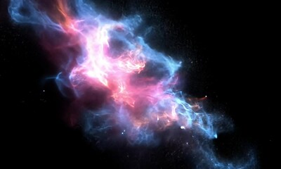 Wall Mural - realistic fireworks show on cosmic black background with colorful light trails in shades of blue pur