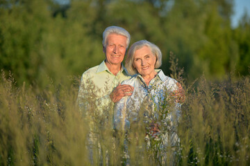 Canvas Print - Loving mature couple in the park in summer