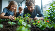 © lismiyatun - Family gardening indoors, planting seedlings