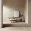 © yasel - minimalist interior featuring a beige arm chair