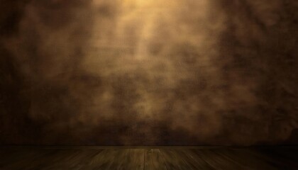 Poster - rustic wooden floor with textured brown backdrop, empty vintage interior background for product display or stage setting

