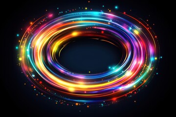 Wall Mural - luminous abstract oval portal with vibrant rainbow light trails on dark background for creative desi